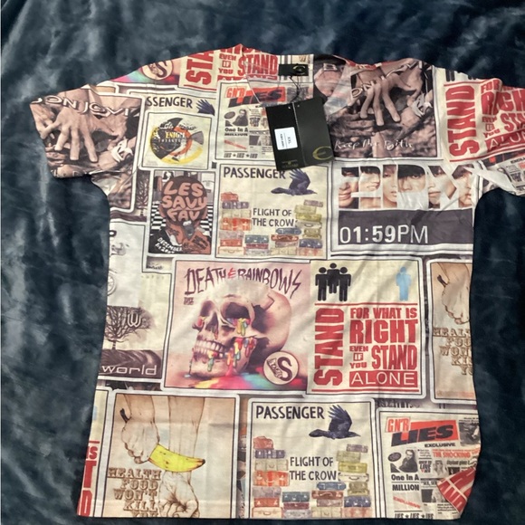 Just Cavalli Graphic Newspaper-Print Short Sleeve Shirt - Multicolor - Picture 2 of 6